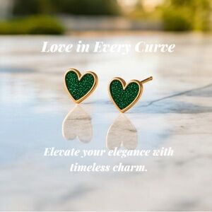 2/25 NEW Emerald Green Glitter with Gold Trim Earrings